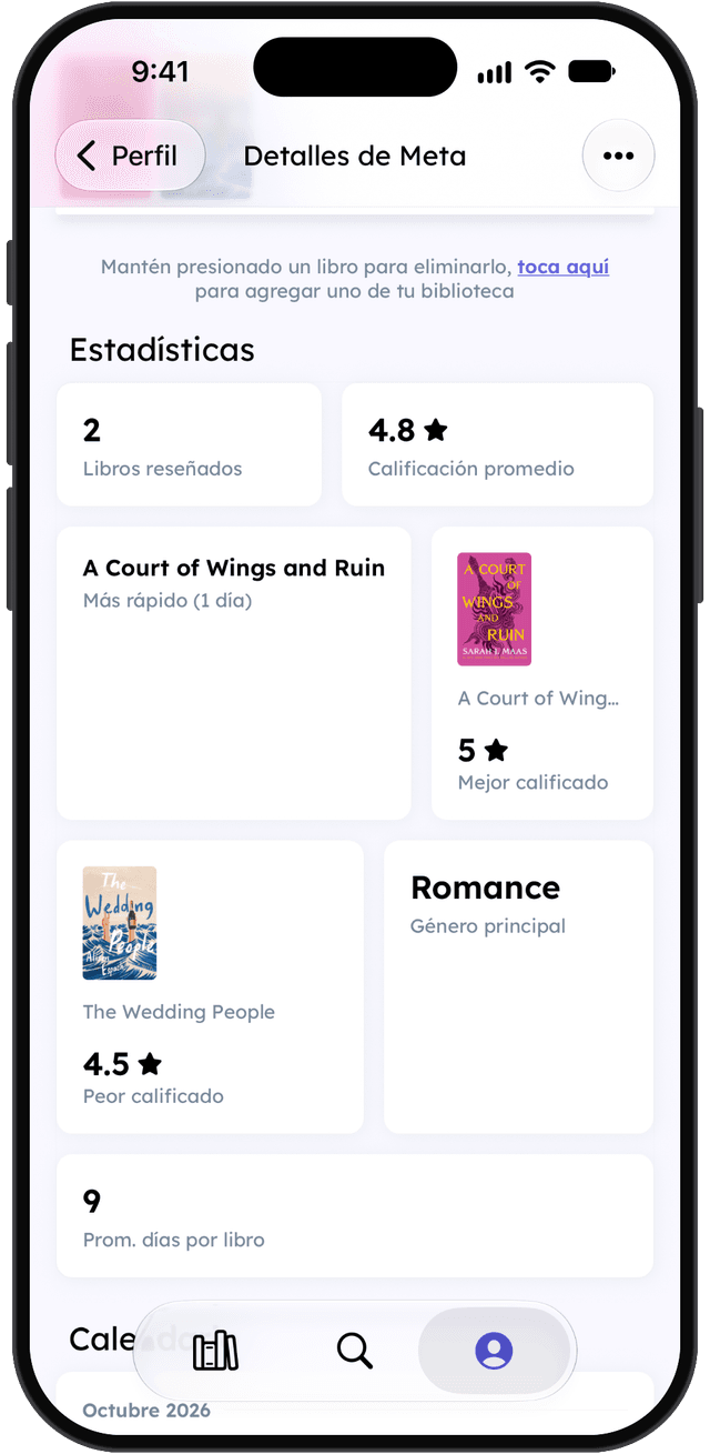 Estadísticas de tu meta de lectura en Chapter